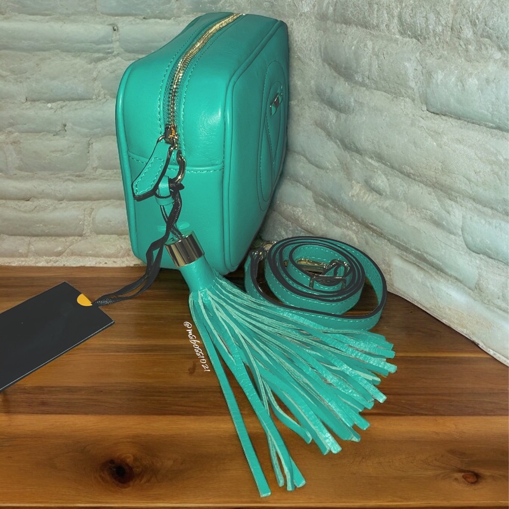 Mario Valentino Mia Leather Crossbody in Peacock Green NWT - Picture 3 of 7